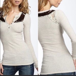 Free People Sequin Button Front Thermal Top